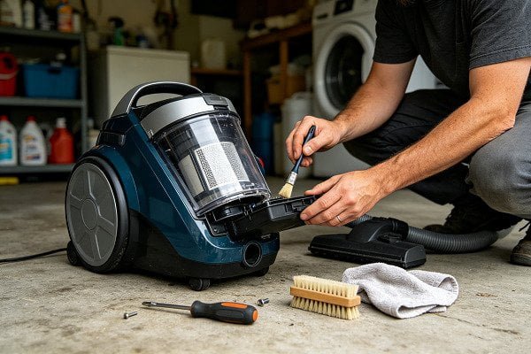 Vacuum cleaner preventive maintenance filter brush hose and dust bin cleaning